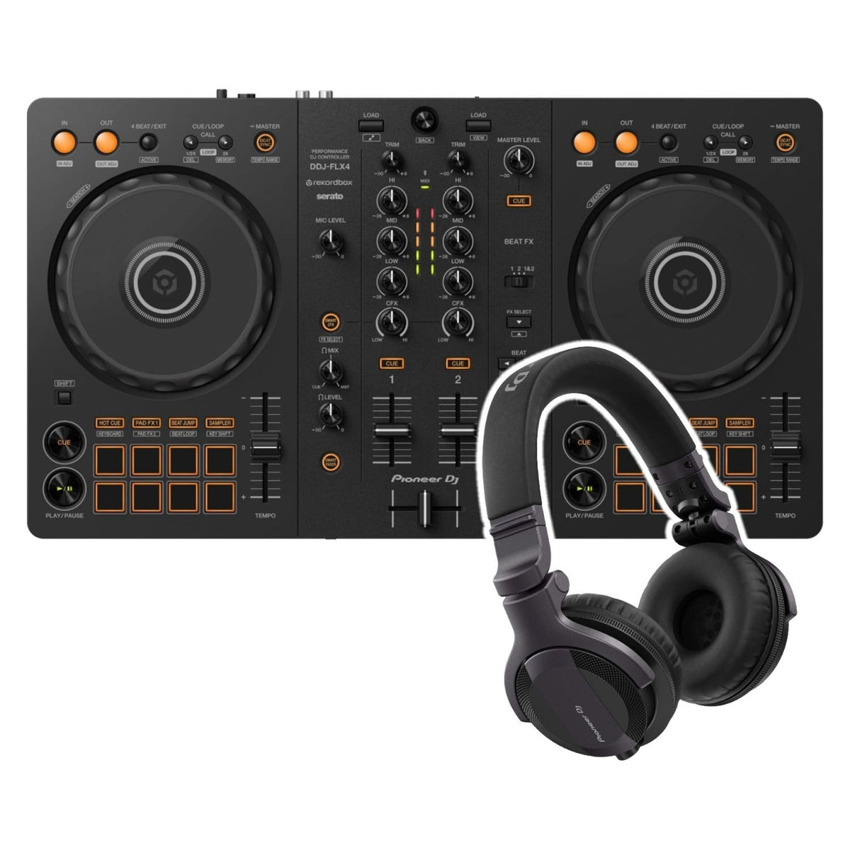 Pioneer DJ DDJ-FLX4 + HDJ-CUE1 DJ Headphones – Knight Sound and Light