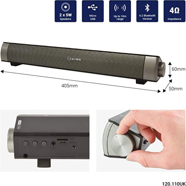 AV Link Atom - 2-Channel Rechargeable Mini Bluetooth Soundbar