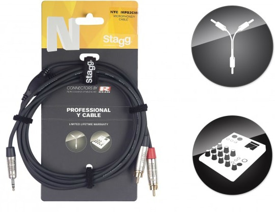 Stagg NYC1.5/MPS2CMR Mini Jack to 2x Phono 1.5m