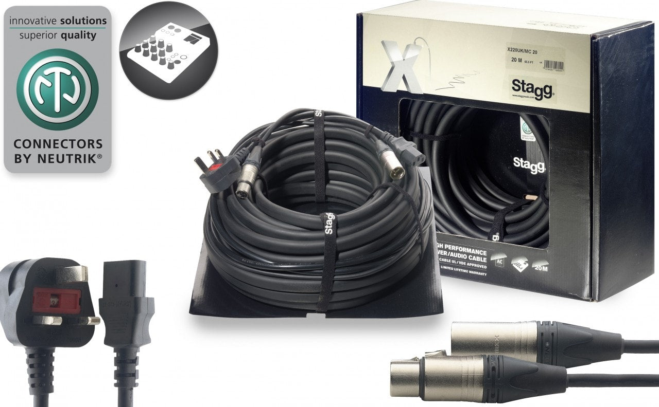 Stagg X220UK/MC20 Neutrik XLR - XLR and Mains Combi Cable 20m